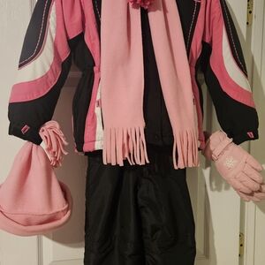 Pink and Black Winter Outfit with Scarf and Gloves